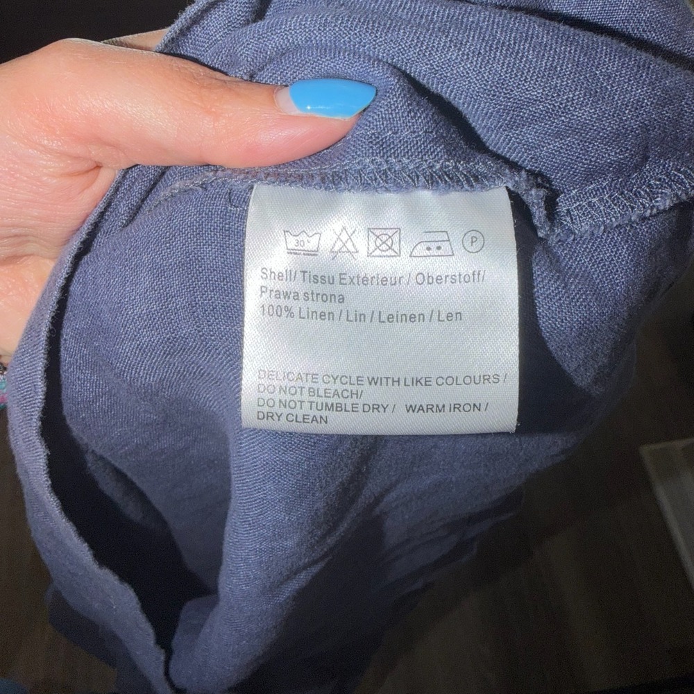 MALVIN 100% Linen Shirt Dress Blue Button Front Collared Midi‎ Womens M - Picture 6 of 7